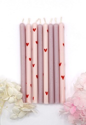Свечи натуральный воск "розовые сердца" 8шт.